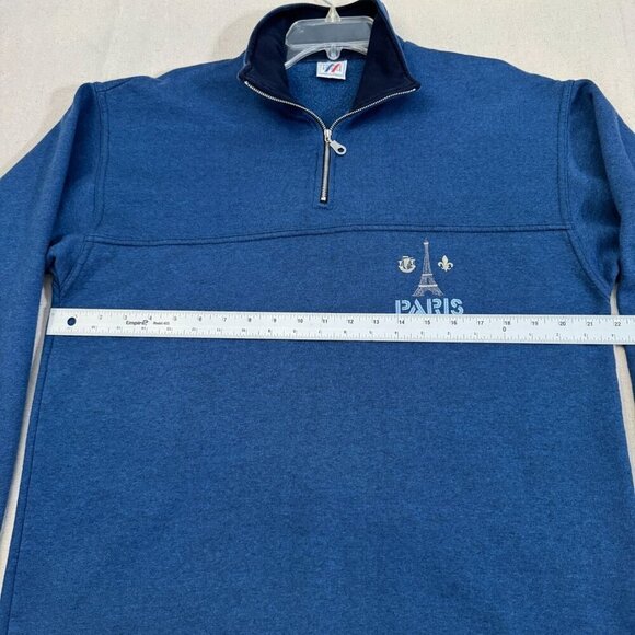 France Estelle Paris Embroidered Half-Zip Pullover Sweatshirt Long Sleeve Blue L - Picture 10 of 12